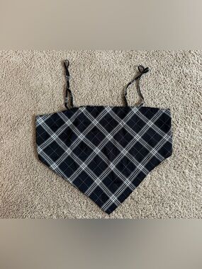 Black Plaid Bandana Crop Top with Spaghetti Straps.
